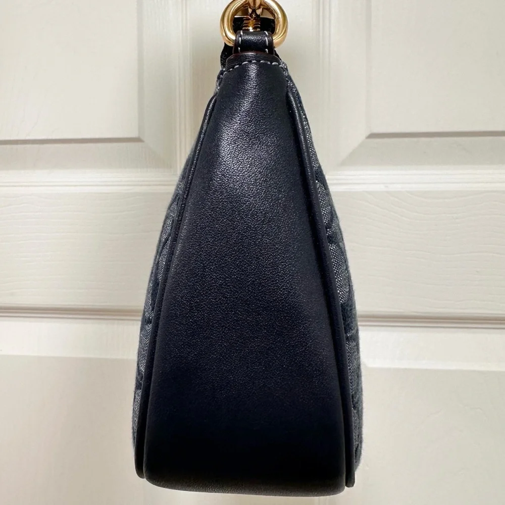 Coach Teri Shoulder Bag Signature Chambray Leather Trim